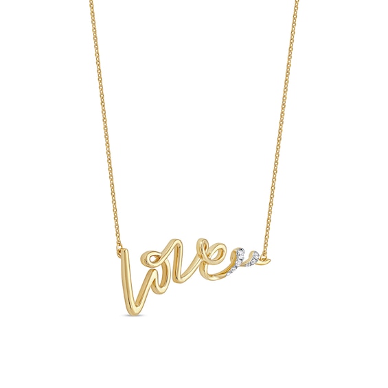 1/20 CT. T.w. Diamond "Love" Cursive Curly Script Necklace in Sterling Silver with 14K Gold Plate
