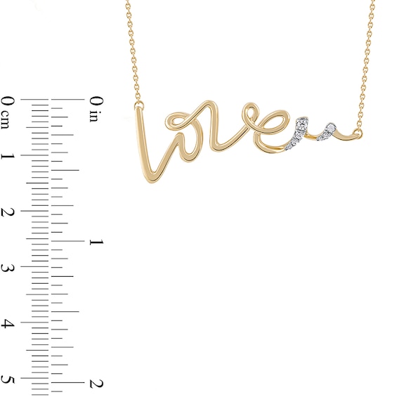 1/20 CT. T.w. Diamond "Love" Cursive Curly Script Necklace in Sterling Silver with 14K Gold Plate