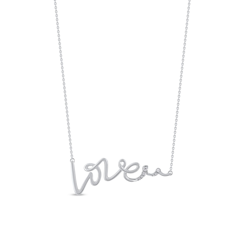 Main Image 1 of 1/20 CT. T.W. Diamond &quot;Love&quot; Cursive Curly Script Necklace in Sterling Silver