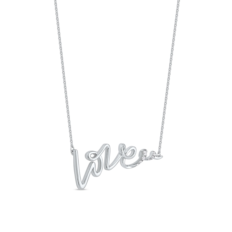 Main Image 2 of 1/20 CT. T.W. Diamond &quot;Love&quot; Cursive Curly Script Necklace in Sterling Silver