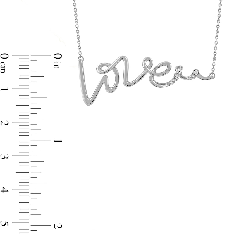 Main Image 4 of 1/20 CT. T.W. Diamond &quot;Love&quot; Cursive Curly Script Necklace in Sterling Silver