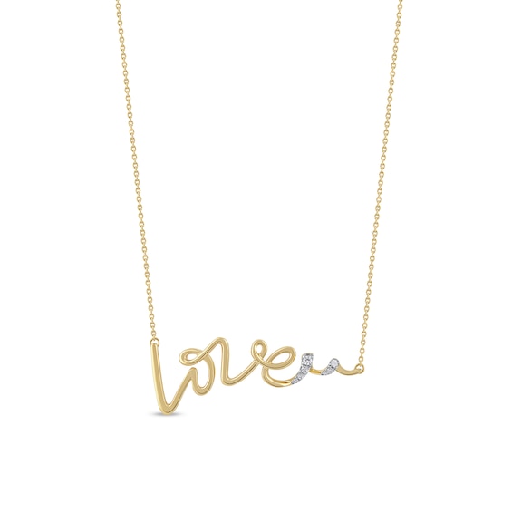 1/20 CT. T.w. Diamond "Love" Cursive Curly Script Necklace in Sterling Silver with 14K Gold Plate