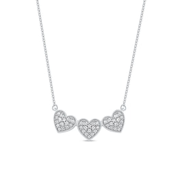 1/6 CT. T.W. Diamond Triple Heart Bead Frame Necklace in Sterling Silver