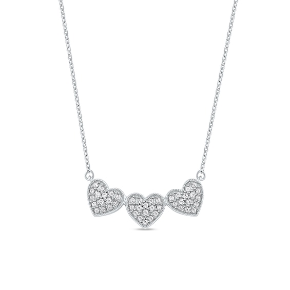 1/6 CT. T.w. Diamond Triple Heart Bead Frame Necklace in Sterling Silver