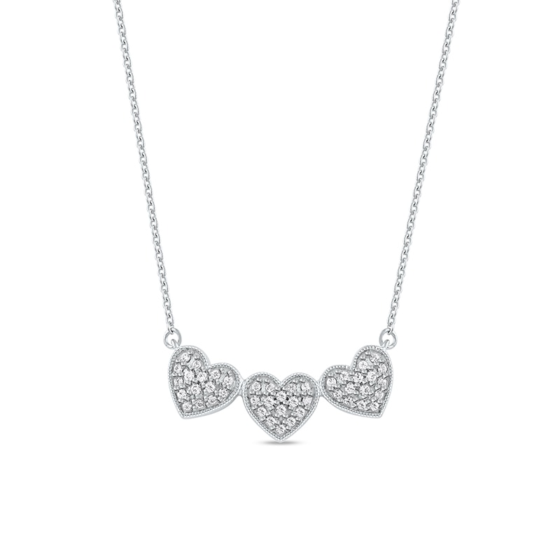 Main Image 1 of 1/6 CT. T.W. Diamond Triple Heart Bead Frame Necklace in Sterling Silver
