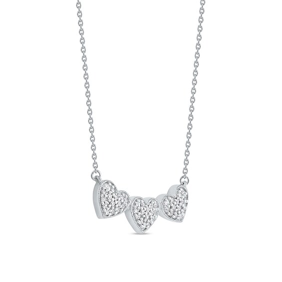 1/6 CT. T.w. Diamond Triple Heart Bead Frame Necklace in Sterling Silver