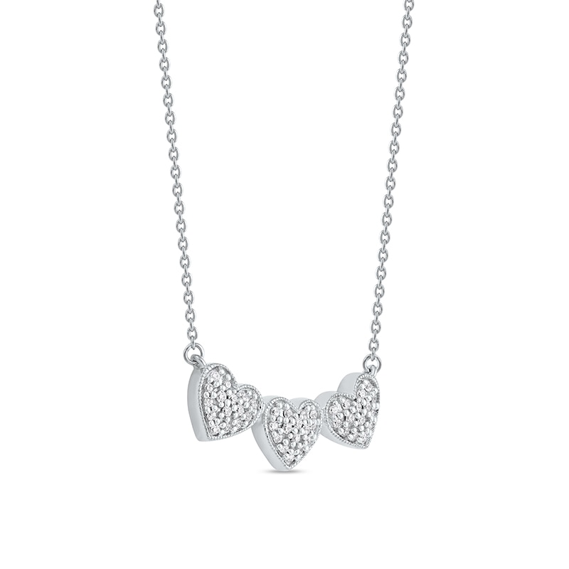 Main Image 2 of 1/6 CT. T.W. Diamond Triple Heart Bead Frame Necklace in Sterling Silver