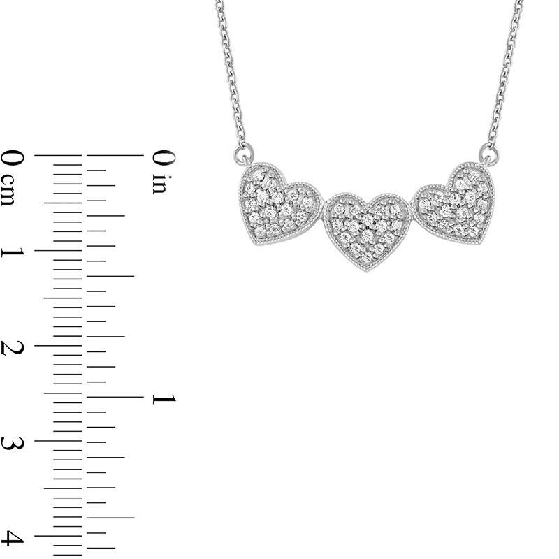 Main Image 4 of 1/6 CT. T.W. Diamond Triple Heart Bead Frame Necklace in Sterling Silver