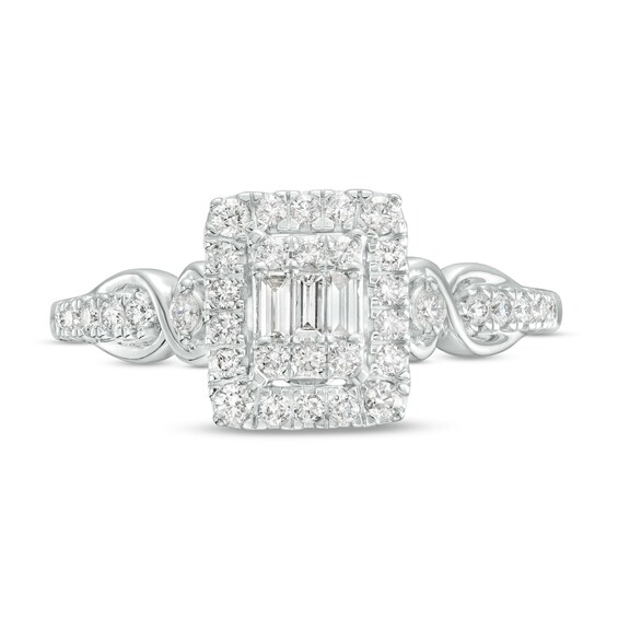 3/8 CT. T.w. Princess-Shaped Multi-Diamond Frame Twist Shank Engagement Ring in 10K White Gold