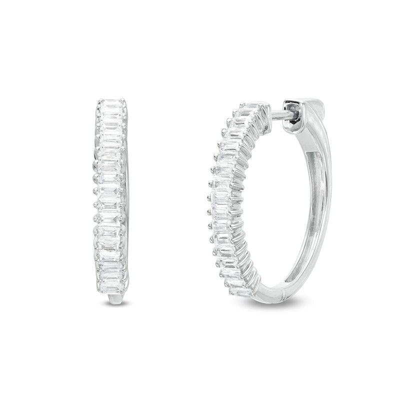 Main Image 1 of 1 CT. T.W. Baguette Diamond Hoop Earrings in 10K White Gold