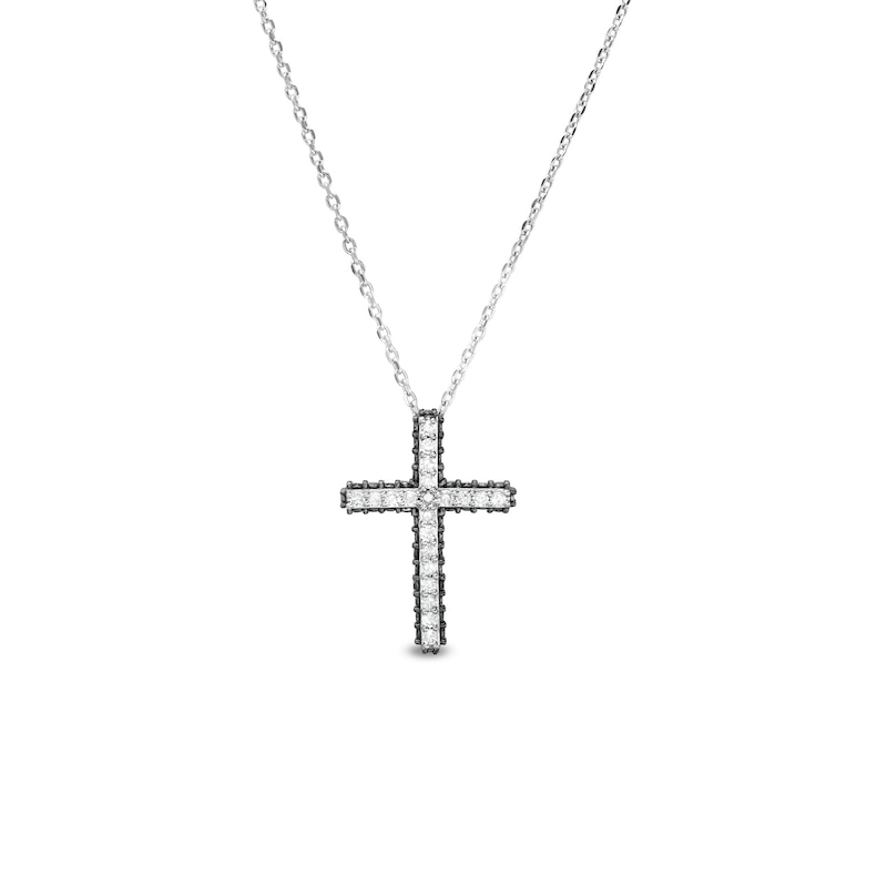 Main Image 1 of 1/2 CT. T.W. Black and White Diamond Cross Pendant in 10K White Gold