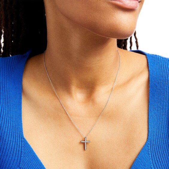 1/2 CT. T.w. Black and White Diamond Cross Pendant in 10K White Gold