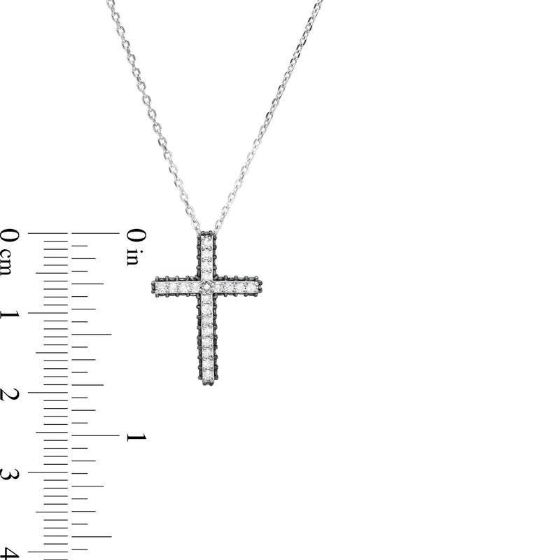 Main Image 3 of 1/2 CT. T.W. Black and White Diamond Cross Pendant in 10K White Gold