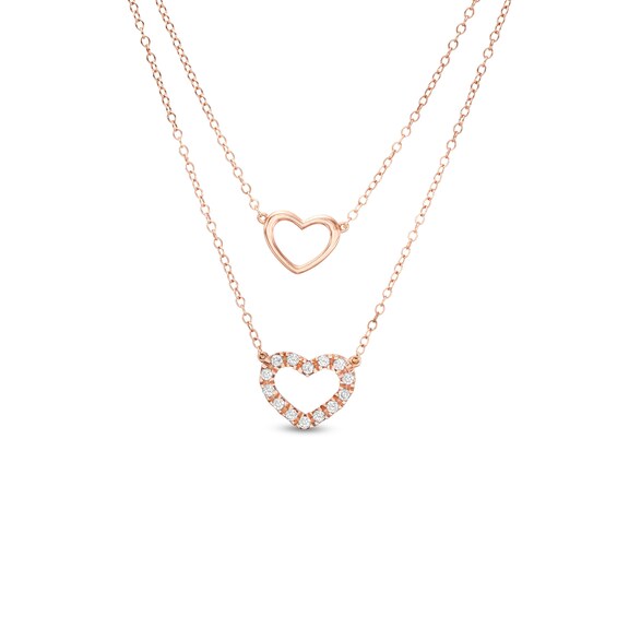 1/5 CT. T.w. Diamond Double Strand Heart Outline Necklace in 10K Rose Gold â 19.25"