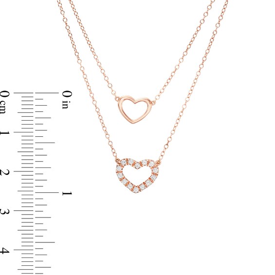 1/5 CT. T.w. Diamond Double Strand Heart Outline Necklace in 10K Rose Gold â 19.25"