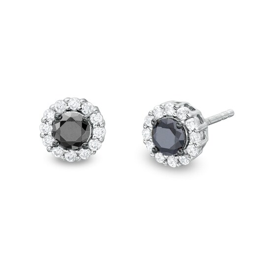 1 CT. T.w. Black and White Diamond Frame Stud Earrings in 10K White Gold