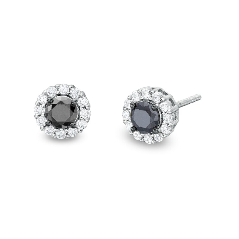 Main Image 1 of 1 CT. T.W. Black and White Diamond Frame Stud Earrings in 10K White Gold