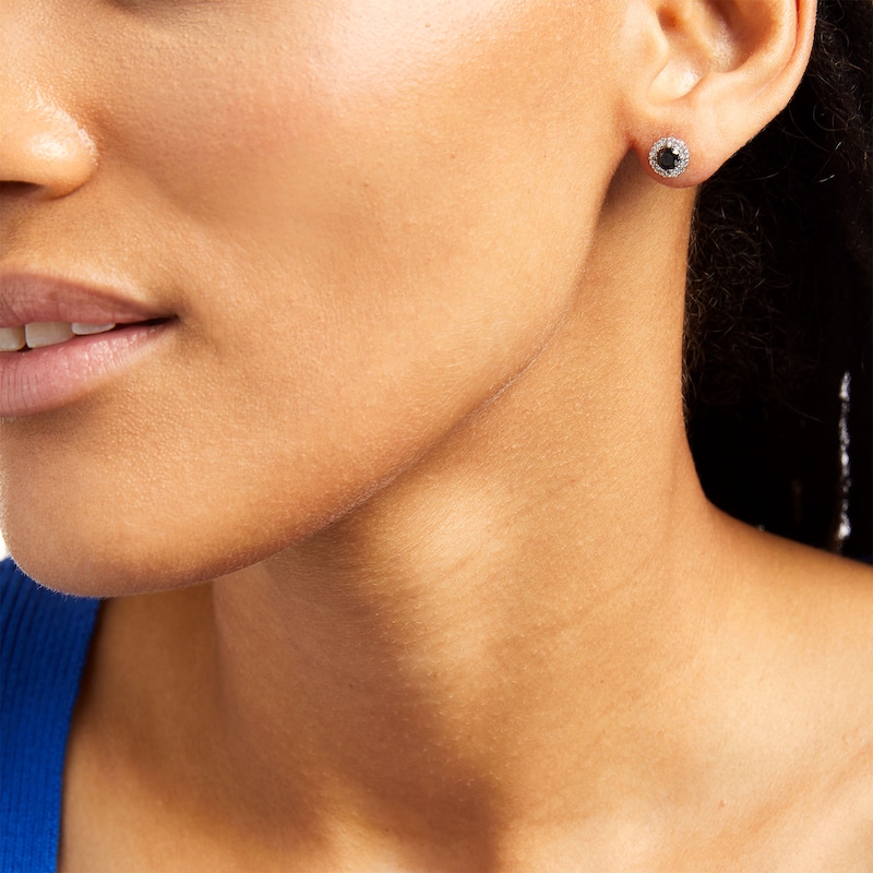 Main Image 2 of 1 CT. T.W. Black and White Diamond Frame Stud Earrings in 10K White Gold