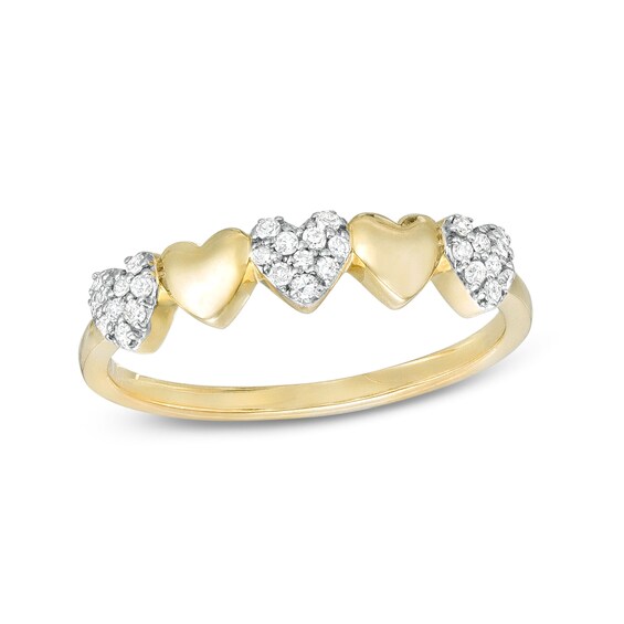 1/6 CT. T.w. Multi-Diamond Alternating Heart Ring in 10K Gold