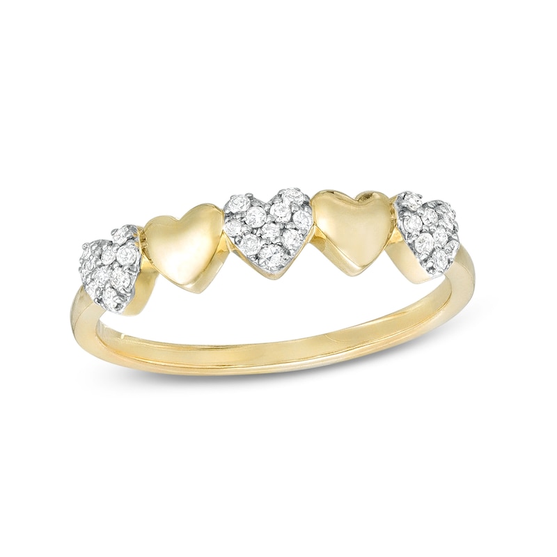 Main Image 1 of 1/6 CT. T.W. Multi-Diamond Alternating Heart Ring in 10K Gold