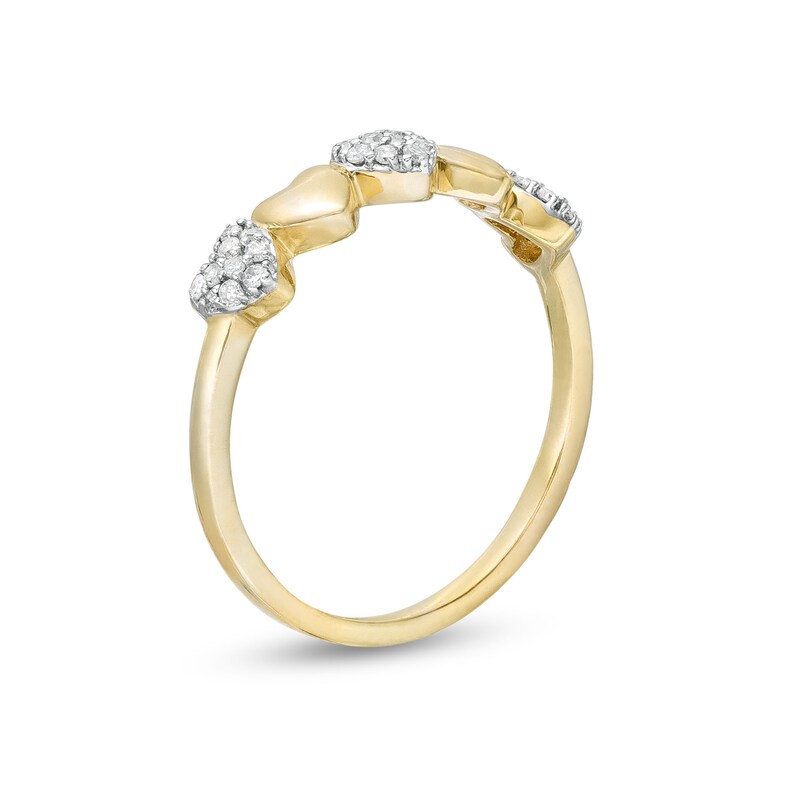 Main Image 3 of 1/6 CT. T.W. Multi-Diamond Alternating Heart Ring in 10K Gold
