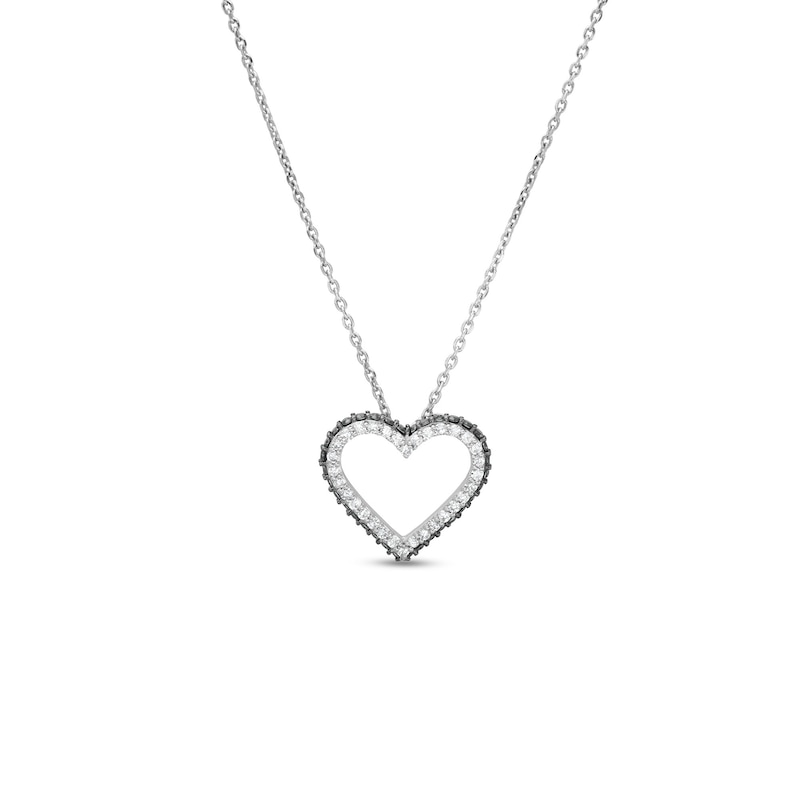 Main Image 1 of 1/2 CT. T.W. Black and White Diamond Heart Outline Pendant in 10K White Gold