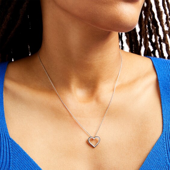 1/2 CT. T.w. Black and White Diamond Heart Outline Pendant in 10K White Gold
