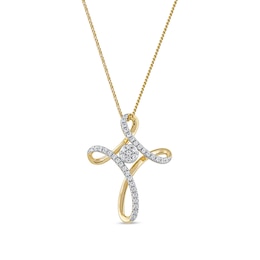 1/4 CT. T.W. Multi-Diamond Looped Cross Pendant in 10K Gold