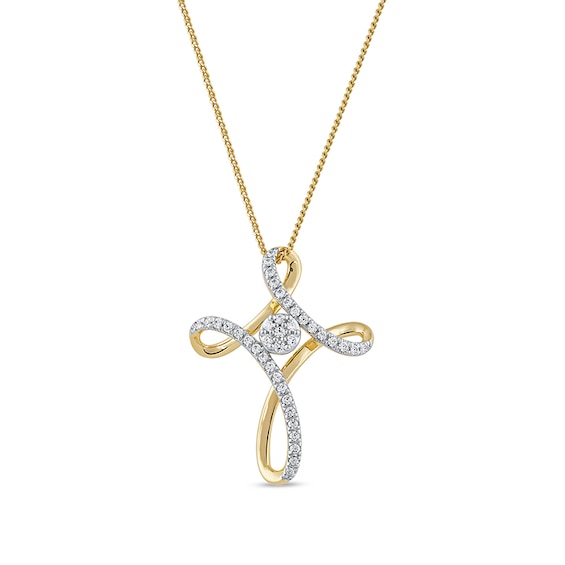 1/4 CT. T.w. Multi-Diamond Looped Cross Pendant in 10K Gold
