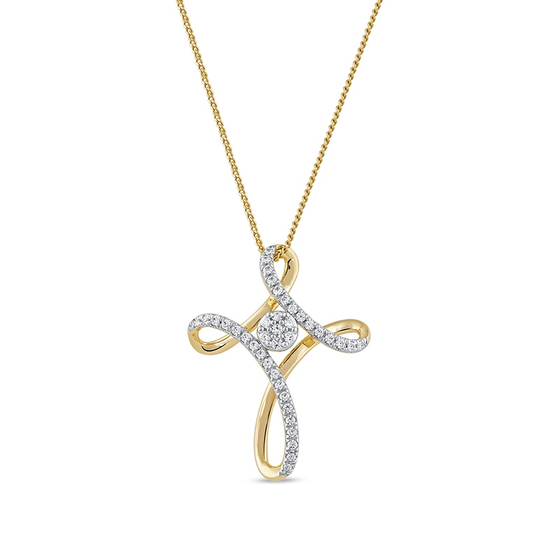 Main Image 1 of 1/4 CT. T.W. Multi-Diamond Looped Cross Pendant in 10K Gold