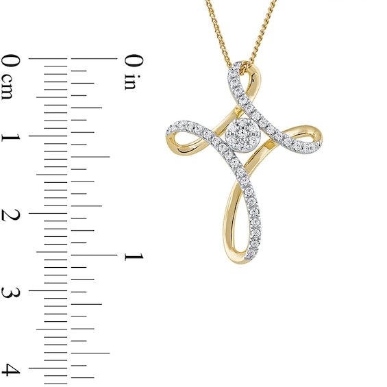 1/4 CT. T.w. Multi-Diamond Looped Cross Pendant in 10K Gold