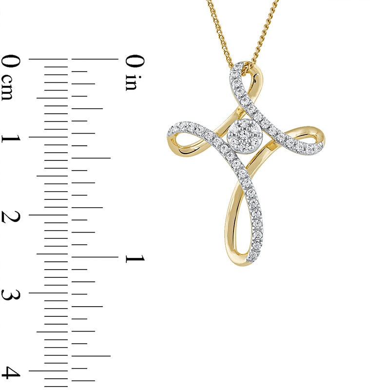 Main Image 4 of 1/4 CT. T.W. Multi-Diamond Looped Cross Pendant in 10K Gold