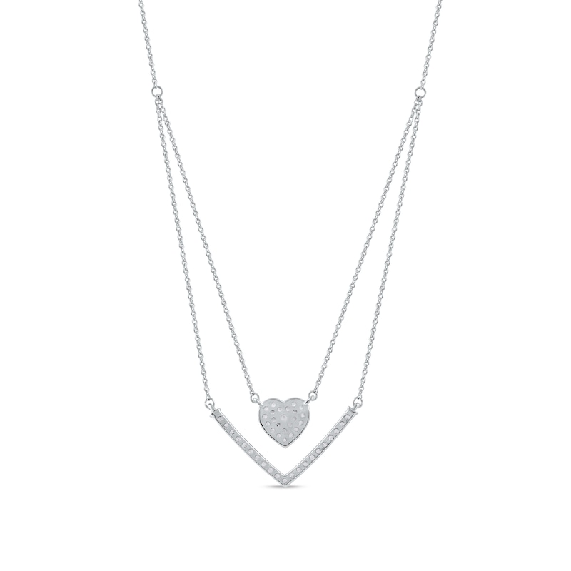 1/3 C.T. T.W. Diamond Heart and Chevron Double Strand Necklace in 10K ...