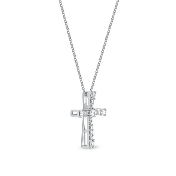 1/3 CT. T.w. Diamond Graduated Cross Pendant in 10K White Gold