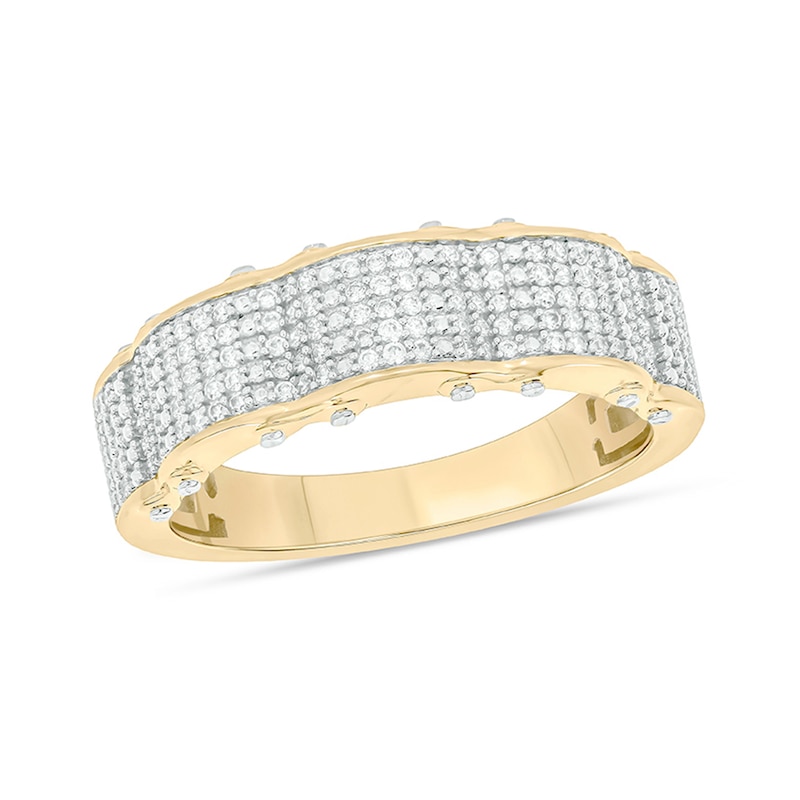Main Image 1 of 1/2 CT. T.W. Diamond Multi-Row Wave Band in Sterling Silver with 14K Gold Plate