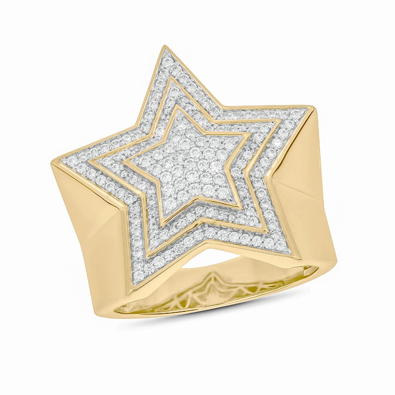 Main Image 1 of Men's 3/4 CT. T.W. Diamond Triple Frame Star Ring in 10K Gold