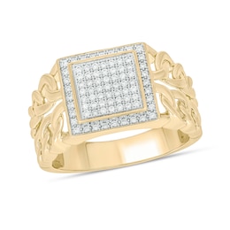 1/3 CT. T.W. Square Multi-Diamond Double Frame Chain Ring in Sterling Silver with 14K Gold Plate