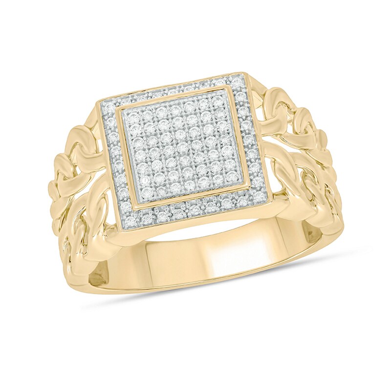 Main Image 1 of 1/3 CT. T.W. Square Multi-Diamond Double Frame Chain Ring in Sterling Silver with 14K Gold Plate