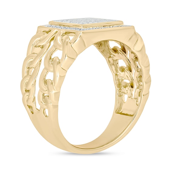 1/3 CT. T.w. Square Multi-Diamond Double Frame Chain Ring in Sterling Silver with 14K Gold Plate