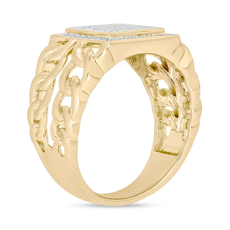 Men's 1/3 CT. T.W. Square Multi-Diamond Double Frame Chain Ring in Sterling Silver with 14K Gold Plate