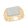 Thumbnail Image 1 of 1/3 CT. T.W. Rectangular Multi-Diamond Double Frame Cut-Out Shank Ring in Sterling Silver with 14K Gold Plate