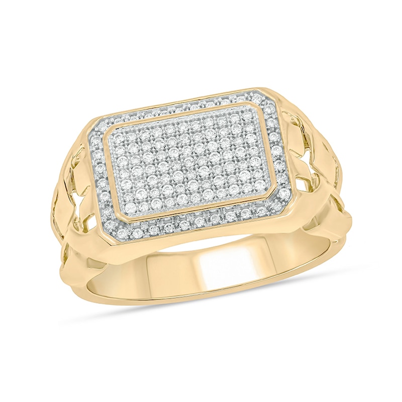 Main Image 1 of 1/3 CT. T.W. Rectangular Multi-Diamond Double Frame Cut-Out Shank Ring in Sterling Silver with 14K Gold Plate