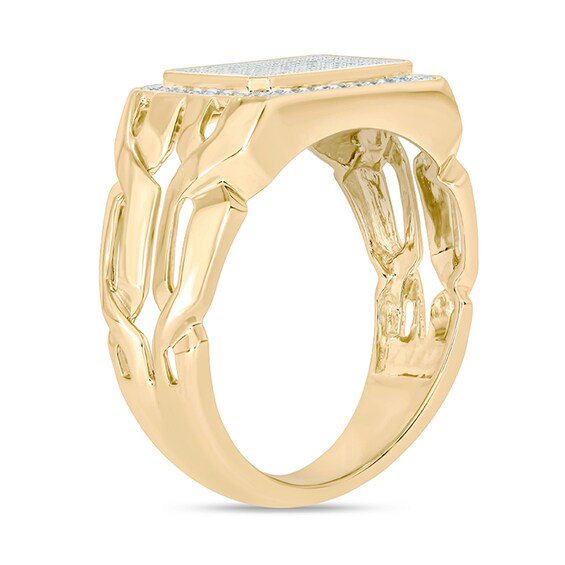 1/3 CT. T.w. Rectangular Multi-Diamond Double Frame Cut-Out Shank Ring in Sterling Silver with 14K Gold Plate
