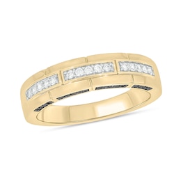 1/3 CT. T.W. Black and White Diamond Grooved Ring in Sterling Silver with 14K Gold Plate