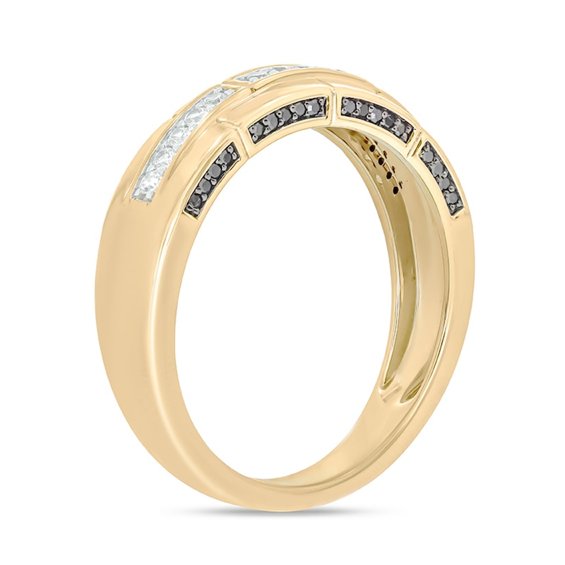 Main Image 2 of 1/3 CT. T.W. Black and White Diamond Grooved Ring in Sterling Silver with 14K Gold Plate
