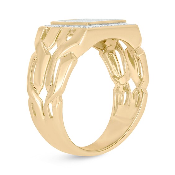 1/4 CT. T.w. Square Multi-Diamond Double Frame Cut-Out Shank Ring in Sterling Silver with 14K Gold Plate