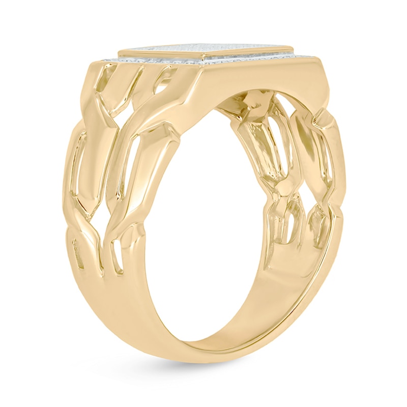 Main Image 2 of Men's 1/4 CT. T.W. Square Multi-Diamond Double Frame Cut-Out Shank Ring in Sterling Silver with 14K Gold Plate