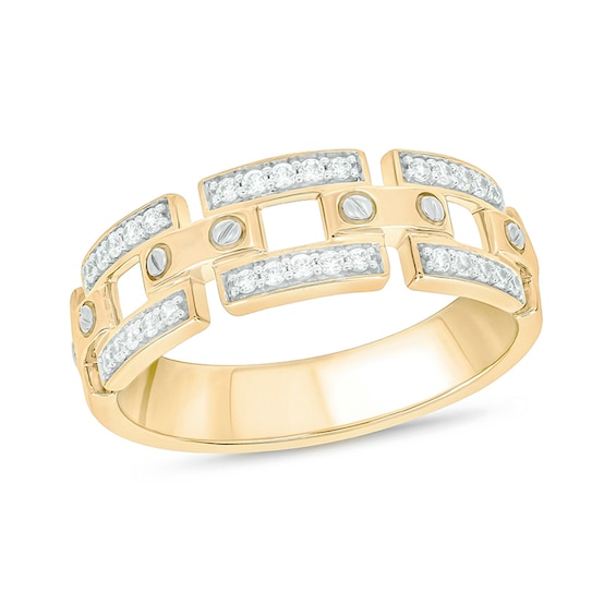 1/4 CT. T.w. Diamond Link Chain and Screw Accent Ring in Sterling Silver with 14K Gold Plate
