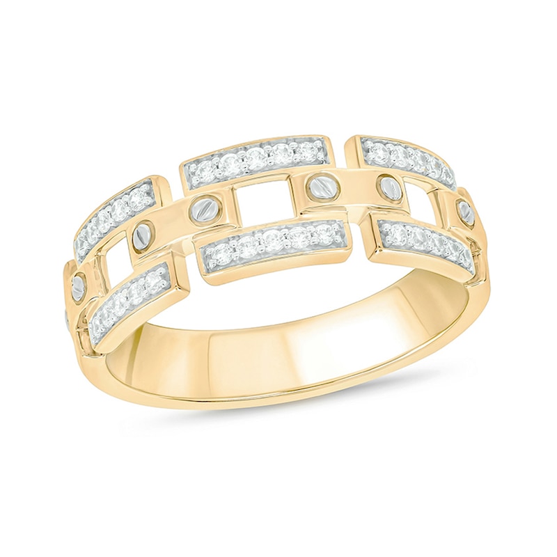 Main Image 1 of 1/4 CT. T.W. Diamond Link Chain and Screw Accent Ring in Sterling Silver with 14K Gold Plate