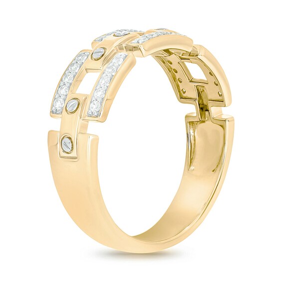1/4 CT. T.w. Diamond Link Chain and Screw Accent Ring in Sterling Silver with 14K Gold Plate